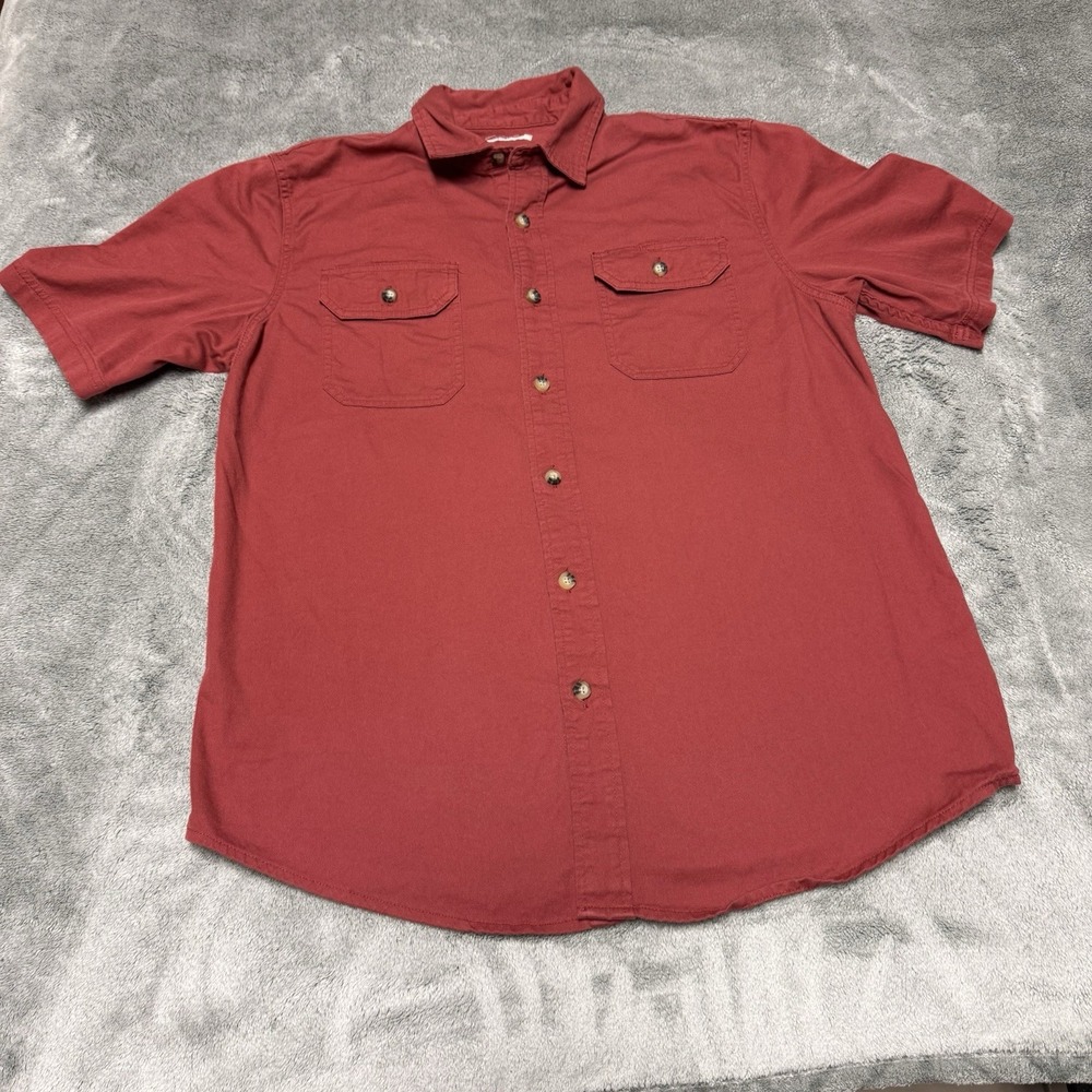 Wrangler Mens Western Casual Button Up Shirt Medium Red Short Sleeve 0896